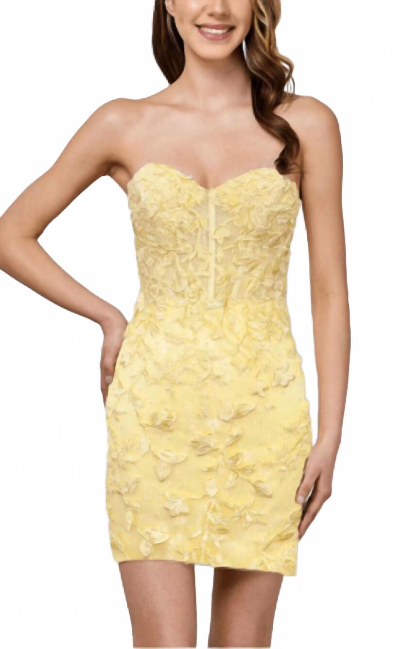 NEW AMELIA COUTURE applique short strapless dress in yellow